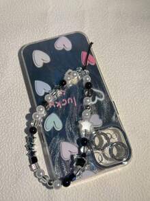 DIY 手工手机链，韩国 Ins 风格透明星星手机壳挂绳，酷黑色性感女士 DIY 串珠随机串珠相机带手机防丢绳，新款时尚优雅女士挂件 - 黑色 - 查看 9