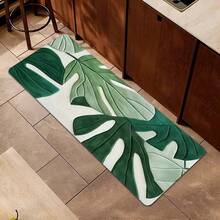 1 pieza Alfombra de baño con estampado de hojas verdes tropicales, alfombra de área pequeña adecuada para sala de estar, dormitorio, cocina, oficina, bañera, ducha, decoración de baño, superficie suave y esponjosa, para todas las estaciones, alfombra esponjosa, decoración del hogar encantadora. Ideal para decoración de baño o dormitorio, accesorios de baño, adecuado para decoración de entrada del hogar, decoración navideña, alfombra de cocina