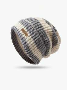 1pc Winter Striped Letter Loose Beanie Hat, Warm, Versatile, Knitted Cap, Windproof, Fashionable Unisex Fall Outfit