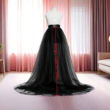 1pc Tulle Skirt, New Arrival European & American Style, Tie-Waist Long Tail Skirt, Black/White/ Red/Purple/Rose Red/Suitable For Prom, Halloween Cosplay Party Costumes, Valentine's Day, Autumn Women's Clothing