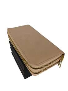 Women's Wallet With 2 Zippered Compartments, Hand Strap, Elegant Card Holder, Fashion Insurance, Assorted Logo Plate - 卡其色 - 查看 3