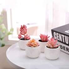 Artificial Faux Succulents In Pots, Gold Plants Women Desk, Small Realistic Faux Succulents Home Office Accessories Window Sill Bathroom Bedroom, Gold - 粉色 - 查看 8