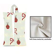 1 pieza/2 piezas/4 piezas Soporte para toallas de papel con estampado de elementos navideños - Bolsa de almacenamiento de toallas de papel de tela de poliéster rectangular, regalo de Navidad, decoración navideña, con cuerda colgante, adecuado para sala de estar, dormitorio, baño y automóvil, accesorio de decoración del hogar de moda, patrón elegante, estructura duradera, almacenamiento funcional