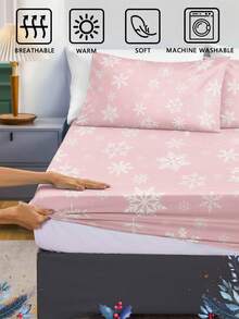 3pcs Polyester Digital Printing Christmas-Themed Bedding Three Pieces Set With White Snowflake Pattern (1 Fitted Sheet+2 Pillowcases Without Core), Suitable For Christmas Decor Home,Christmas Decoration, And Cute Christmas Gift. - Multicolor - View 6