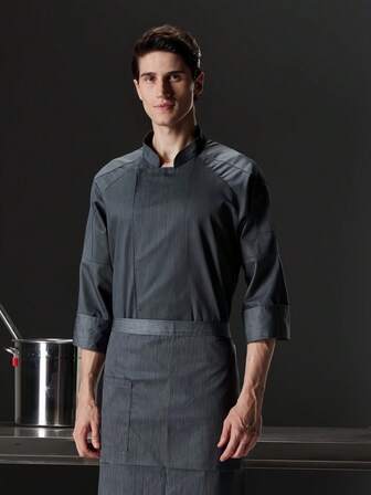 新款定制厨师制服，长袖隐形纽扣透气网眼工作服，高端适用于酒店、西餐厅、面包店、咖啡厅、花店、烧烤店、快餐店，个性化设计，实用口袋，面料柔软