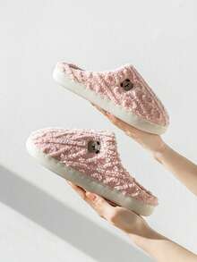 Women's Cute Cartoon Bear Plush Slippers, Indoor Non-Slip Wear-Resistant Comfortable Warm Slippers For Autumn/Winter - Pink - View 3