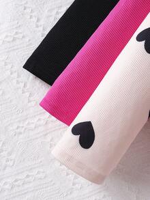 3pcs Girls Turtleneck Ruffle Rib Knit Puff Sleeve Sweater Set