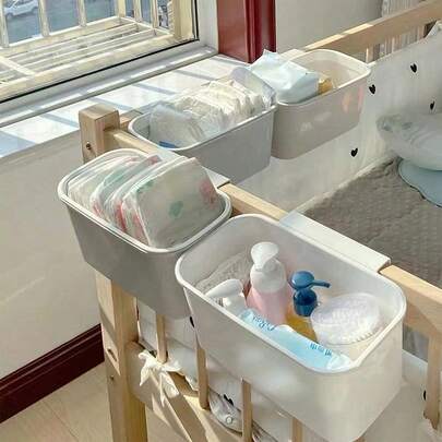1 pieza Cesta colgante para cuna de bebé, estantería de almacenamiento multifuncional, diseño ahorra espacio para pañales, snacks, biberones y suministros para bebé
