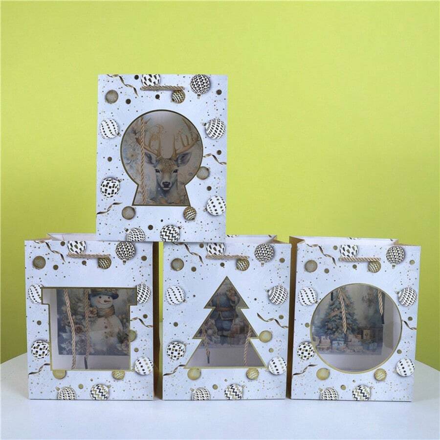 3 piezas Bolsas de regalo de Navidad - Tamaño mediano de 10 pulgadas, bolsas de regalo de papel grueso con impresión de Navidad de alta calidad. Conveniente para la temporada navideña, listo para regalar a granel. Hecho de cartón laminado mate de 210 g/m² para una sensación resistente y de alta calidad. Bolsas de regalo de papel con estampados de muñeco de nieve, árbol de Navidad y ciervo de Navidad.