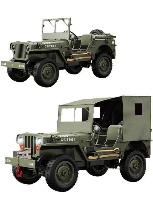 1:10 Scale Realistic Model (Batteries Not Included), With Lights, Waterproof Tarpaulin, Metal Axles Movable, Openable Hood, Upgradable (Add Canopy & Winch), 4WD Off-Road RC Toy Car For Boys