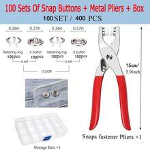 400pcs Metal Snap Buttons, 100sets 5-Prong Snap Fastener Plier Tool With Box, Snap Fastener Plier Tool For Clothing Leather Handcraft Sewing Metal Claw Snap