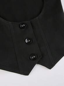 Black Waistcoat For Women Fashionable Versatile Solid Color Button Up Vest Jacket - màu đen - Xem 9