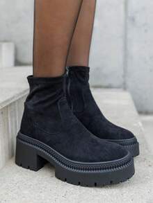 Bottines And Talons And Semelle Crantée Femme – Cuir Et Daim, Fermentation Zippée - Black 9670A-1 - View 2