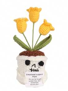 1pc Inspirational Potted Plant, Desktop Decor, Handmade Crocheted Flower, Mini Plant, Forget-Me-Not, Lily Of The Valley, Orange, Puff Flower, Sunflower, Cactus, Tulip Flower Handmade Warm Encouragement Card, Office Desk Decoration Room Decor Home Decor Ornaments Home Miniature Things