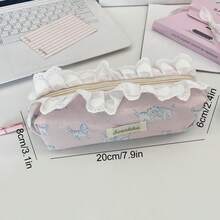 1 bolsa para lápis com estampa de gato e renda, grande capacidade, design colorido e portátil, adequada para cenários de armazenamento de papelaria, caixa de papelaria/organizador de estojo de lápis