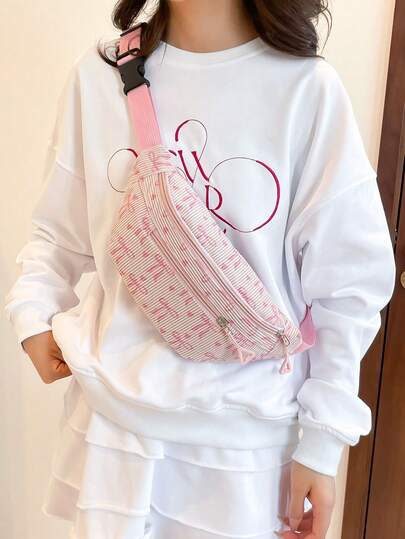 1Pc Corduroy Bowknot&Heart Pattern Fashionable Chest Bag Waist Bag Crossbody Bag Sports Storage Bag For Women To Stoarge Keys,Card,Tissue,Moblie Phone,Earphone,Snacks,Coin,Change,Etc,Strap Can Be Adjust,Travel Essentials Shopping Essentials,Gift For Good Friends And Teachers,Birthday Gift