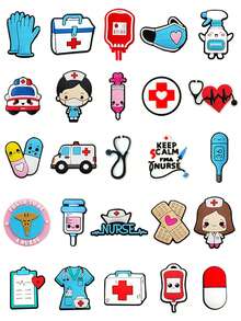 25个/套彩色PVC护士及医疗保健图标，适用于各种护理配件，包括鞋子、珠宝、手表等，是工作中的护理用品。 - 藍色 - 查看 10