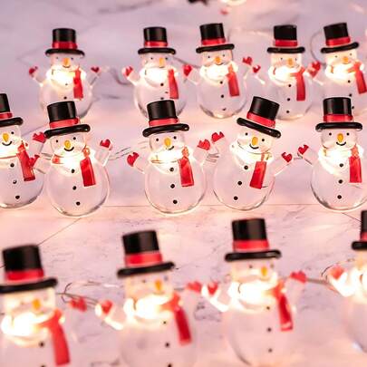 10 个 LED 雪人圣诞灯串防水仙女圣诞灯，电池供电，适用于室内外圣诞装饰，适用于室内外圣诞壁炉架装饰，圣诞节节日装饰