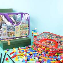 1pc Transparent Toy Storage Bag With Zipper And Label, Reusable Clear PVC Toy Organizer Pouch For Tabletop Games, Building Blocks, Puzzles, Toys, Nursery Storage - Multicolor - View 7