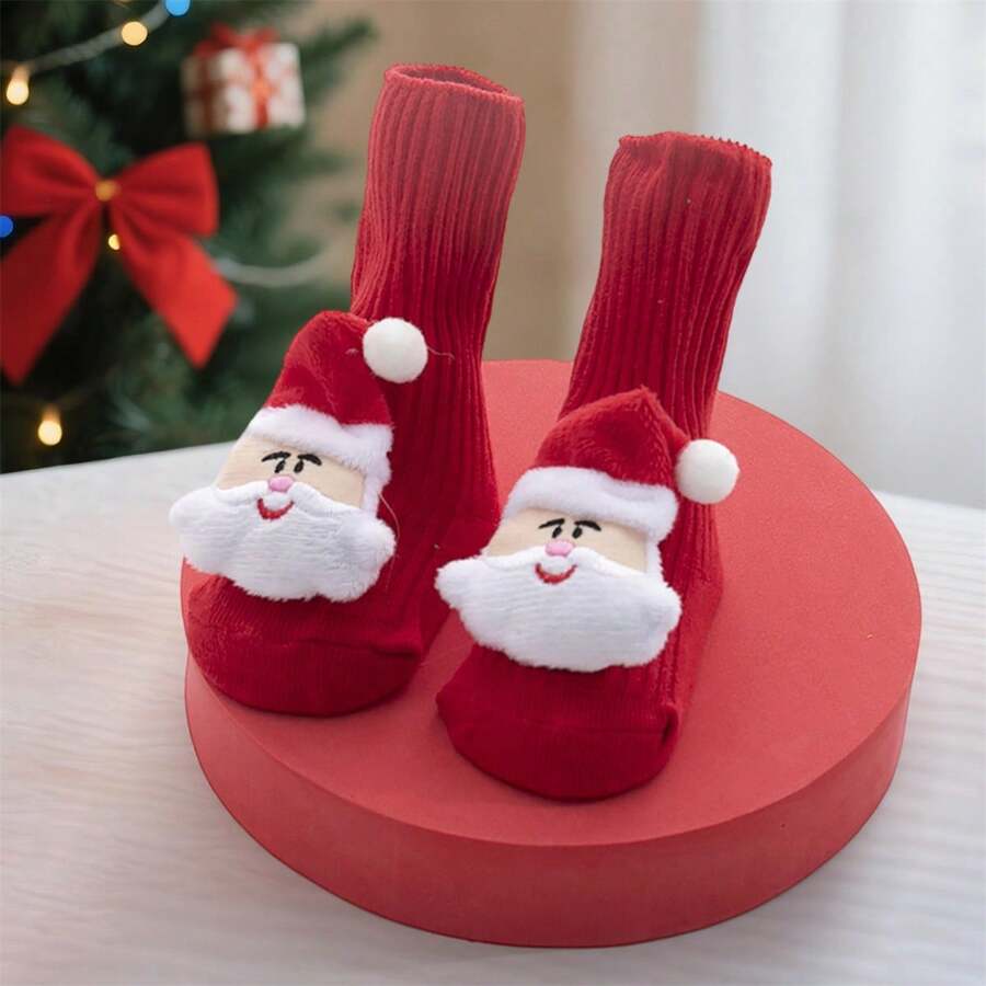 Calcetines navideños para bebé, bonitos calcetines de punto antideslizantes con diseño de reno y Papá Noel para invierno y otoño. - Papá Noel - Ver 1