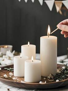 European Classic Ivory White Cylindrical Candle / Heart-Tip Pillar Candle, Scented Candle, Multiple Sizes Available, Ideal For Wedding Decor, Home Decoration, Festivals, Birthday Parties, Proposal Settings, Photo Props, Church Prayers, Romantic Candlelit Dinners, Women's Candle Gifts, Illumination Candles