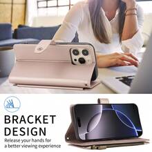 1 件翻盖保护壳适用于 Apple 17 ProMax/16/15/14/13/12/11pro，钱包式手机壳带卡槽、腕带、拉链口袋