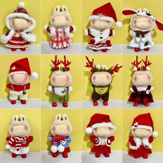 6.69-Inch Christmas Doll Clothes, Compatible With Labubu,1sets Of Decoration - Fashionable Headwear, Clothing And Pants Or Skirt Set, Suitable For 6.69-Inch Dolls, Cute BuLabu Christmas Accessories, For Play And Display (Shoes And Dolls Not Included)
