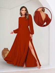 Juliana NM Nana Marie Elegant Long Dress Women's Backless Dress - Terracotta - Xem 1