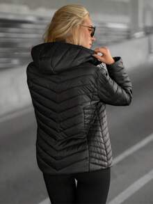 Women's Thin Padded Jacket Solid Color Casual Zipper Pocket - Black - View 5