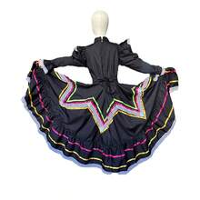 Vestido Jalisco Traje Tipico Niña Folklor Mexicano Festival Escolar Vestuario Jalisciense Disfraz Vestido Guadalajara - Negro - Ver 2