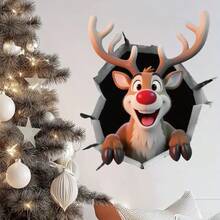 1 Peça Adesivo de Natal, Decorar Armários, Portas, Geladeiras, Paredes, Autoadesivo, Semigloss, Variedade de Designs Incluindo Papai Noel, Rena, Boneco de Neve, Adequado para Decoração Temática de Natal