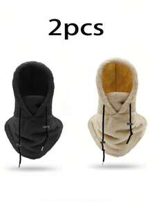 1pc/2pcs Solid Color Fleece Warm Balaclava, Comfortable Breathable Windproof Face Mask For Autumn/Winter - Multicolor - View 9