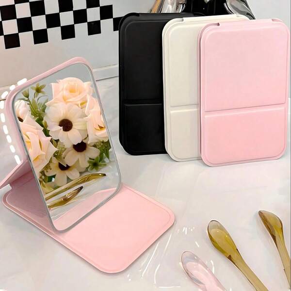1 Piece Mini Portable Makeup Mirror, Solid Color, PU Leather, Simple, Portable, Foldable, Handheld Pocket Mirror, Folding Makeup Mirror, Exquisite Pocket Mirror, Perfect Gift For Christmas, Graduation Ceremony, Home Decoration, Back To School, Room Decoration, School Supplies