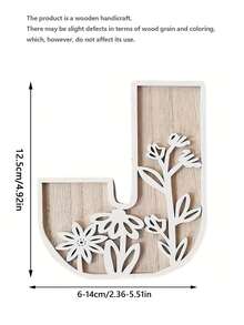1 Pc Floral Wooden Letters Decor , Wood Alphabet With White Flower Patterns, 26 Letter Custom Name Decoration, Home Decor For Living Room, Bedroom, Entryway, Nursery, Wedding, Party Decoration