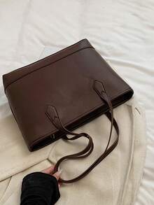 1个大容量麂皮PU底手提包，简约休闲风格，时尚潮流，酒红色热销单品，适合约会、聚会、上学、通勤和日常使用，秋冬季新款畅销单肩手提包 - 咖啡棕 - 查看 6