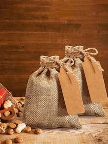 30个装抽绳纸板亚麻礼品袋，可重复使用，派对回礼袋 + 免费礼品标签和绳子，棕色亚麻布袋，适用于婚礼、生日、派对回礼、节日包装、珠宝袋、DIY工艺香囊 - 彩色 - 查看 3