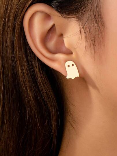 1 Pair Minimalist Gold Tone Cute Ghost Stud Earring