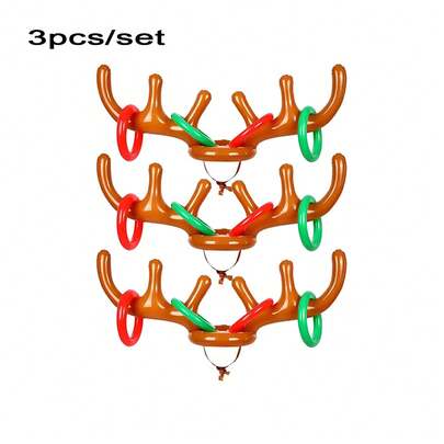 3 set di corna di renna gonfiabili (1 coppia di corna + 4 cerchi), cappello con corna di renna e cerchi per gioco di lancio, accessori per feste di Capodanno, cappelli per giochi da interno/esterno