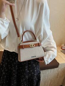 时尚休闲百搭便携单肩包/斜挎包/顶部手柄撞色女士小方包 - 棕色 - 查看 2