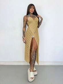 Beach Cover-Up, Pool, Lace, Knit, Summer, Vacation Dress - 米色 - 查看 4