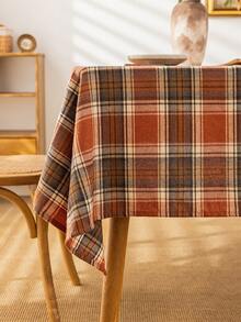 1件锈红色格子方形桌布，农舍风格餐桌罩，涤纶材质，适用于厨房、餐厅和圣诞装饰 - 鐵鏽紅 - 查看 14