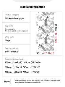 1 rouleau de 1m/3m/5m de papier peint adhésif vintage noir à motif floral et paon, convient pour la rénovation de la maison, la décoration de la pièce, le recouvrement d'armoires, la décoration de la salle de bain, les murs en vinyle, le DIY, imperméable, résistant aux taches, avec doublure en aluminium, non transparent, facile à nettoyer, flexible et résistant aux déchirures