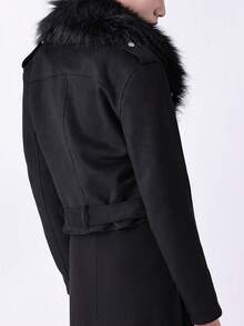 Risissida Women's Retro Short Jacket With Faux Fur Collar - Perfect Fashionable Motorcycle Style Outerwear For Stylish Ladies - Black - View 3