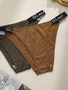 7pcs Women's Ribbed English Letter Waistband Bikini Panties
