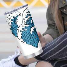 1pc 20 Oz Stainless Cup, Best Coffee Cups To Keep Coffee Hot, Double- Wall Vacuum Insulation, Free Shipping, Great For Artists Sipping Tea While Creating, Cupe- Oceanide