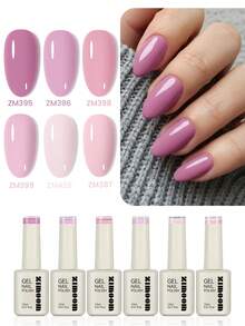 ZIMOOM 12毫升粉色凝胶指甲油套装，高显色度，顺滑易卸，UV/LED灯固化，适用于美甲沙龙和居家DIY美甲 - 12毫升*6瓶/盒 - 粉色 - 查看 4