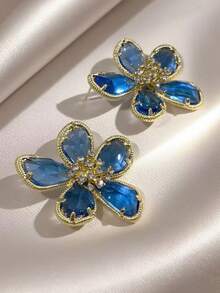 European And American Exaggerated Crystal Flower Earrings, New And Fashionable Style, Internet Famous Earrings, Female Personalized Earrings - Blue - View 6
