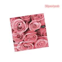 20/40 piezas Servilletas de papel con estampado de rosas rojas, de 6.5*6.5 pulgadas plegadas, servilletas desechables impresas de 2 capas con rosas rojas, amarillas y rosas, perfectas para el Día de San Valentín, cumpleaños, fiesta nupcial, celebración de fiestas, decoración de bodas en suministros para eventos y fiestas