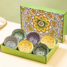 6pcs Premium Ceramic Bowl 10 Oz, Bohemian Style Housewarming Gift Ceramic Bowl Set, 10oz Capacity, Floral Pattern - Perfect Gift For Kitchen & Dining, Multi-Appliance Approved For Microwave, Oven, Freezer & Dishwasher – Vibrant Kitchen Tableware For Cereal, Soup, Salads, Desserts & Snacks - màu xanh lá cây nhạt - Xem 9