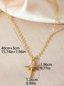 1pc Dainty & Sparkly Star & Eight-Pointed Star Shaped Necklace With Versatile Style - Gold - 查看 3